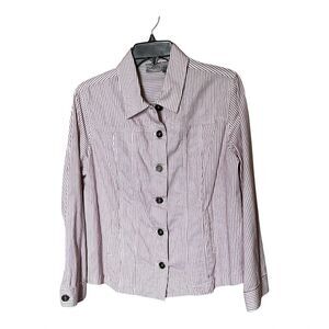 Chico's Rusty/Red Striped Button Front Lightweight Jacket Top Shirt Size 2/Large